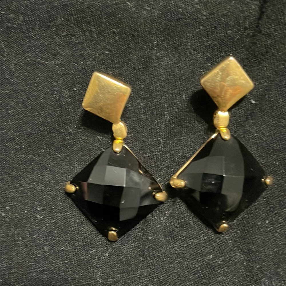 Black and Gold Drop Earrings with Faceted Gemstones